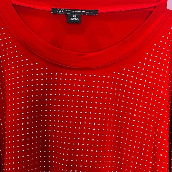 INC International Concepts Studded Dolman Cold Shoulder Top Red Silver Size XS - Picture 3 of 4